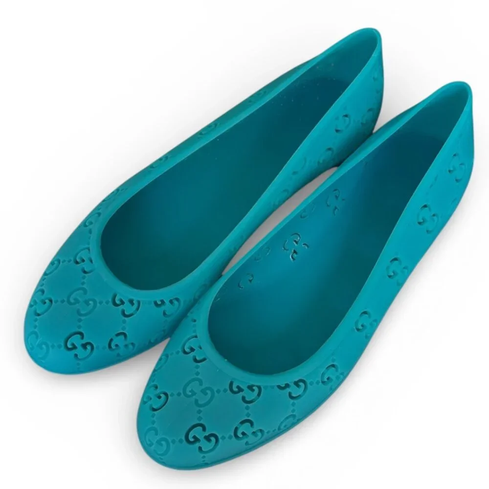 Authentic Gucci Teal GG  Rubber Jelly Ballet Flats EU 40 (US 9.5–10) NIB - Picture 2 of 16